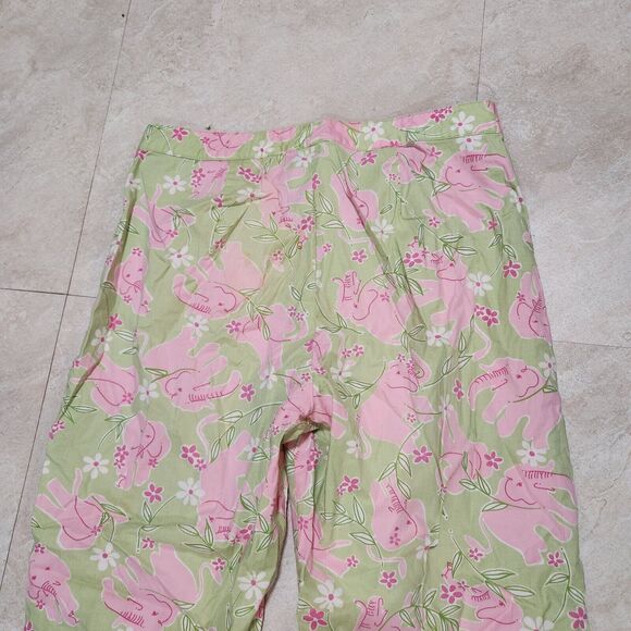 VTG Lilly Pulitzer Womens Size 6 Pink Elephant Cropped Capri Tropical Pants - Picture 11 of 11